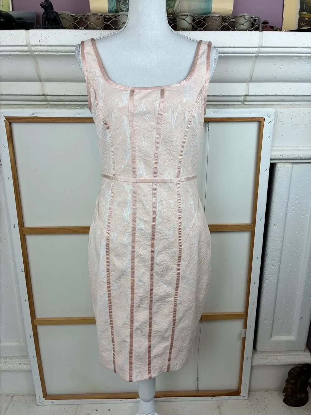 Cache VTG Exquisite Lace & Velvet Ribbon Sleeveless Sheath Dress in Blush Pink